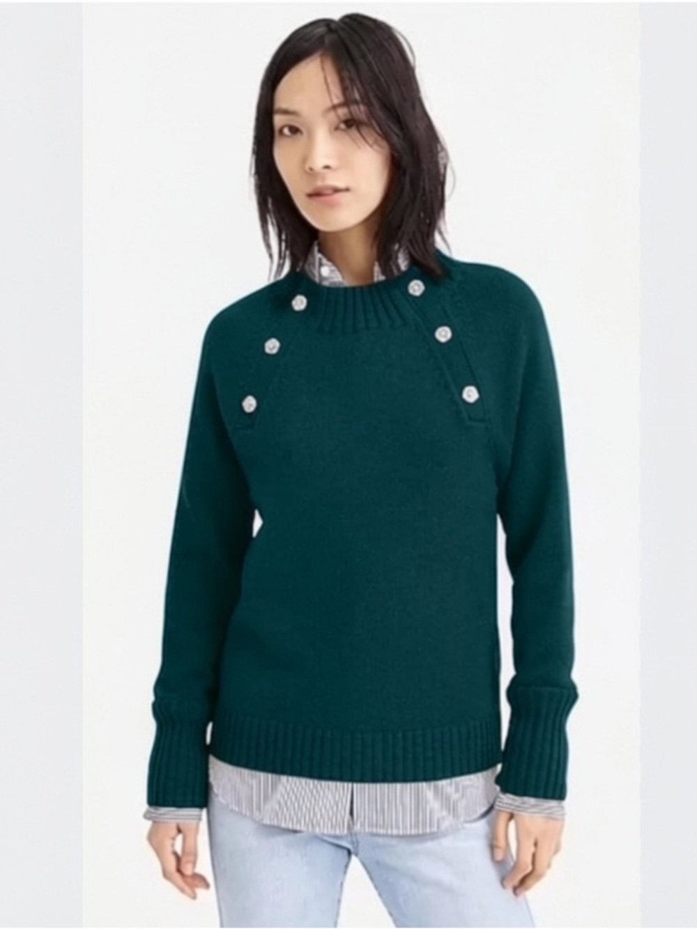 J. Crew Crew Neck Jeweled Rhinestone Button Sweater Size S